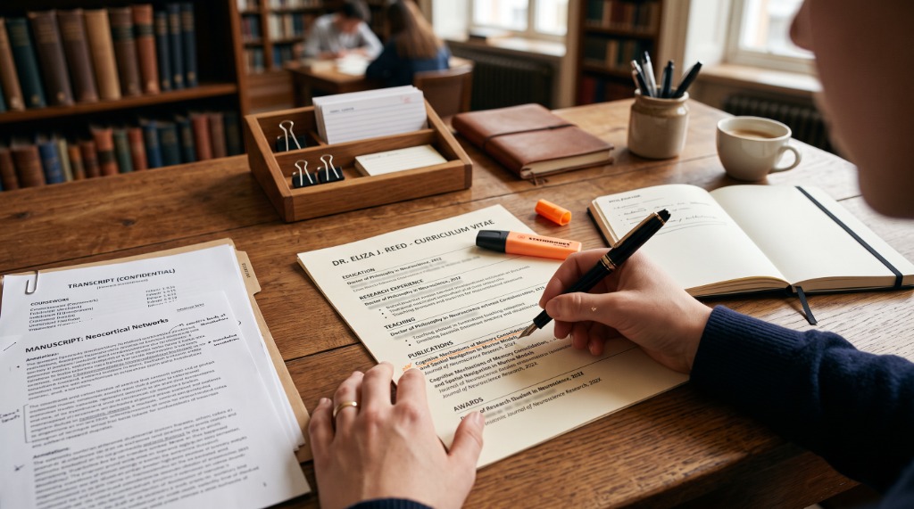 Akademik CV bölümleri, araştırma deneyimleri ve yayınların düzenlenmesi.